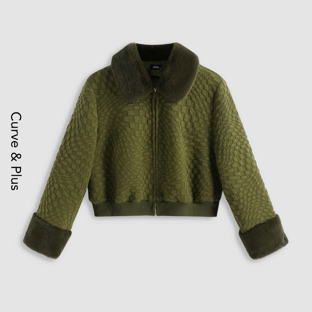 NEW Plus Size Green Faux Fur Zip Sweater Jacket